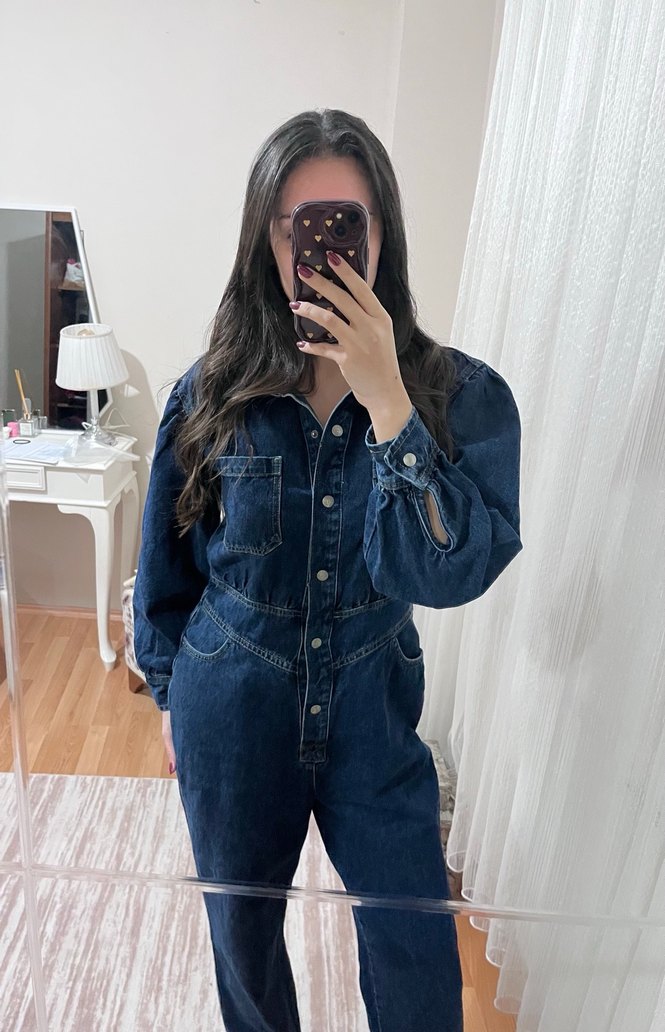 Kadın Lacivert Denim Tulum - Görsel 2