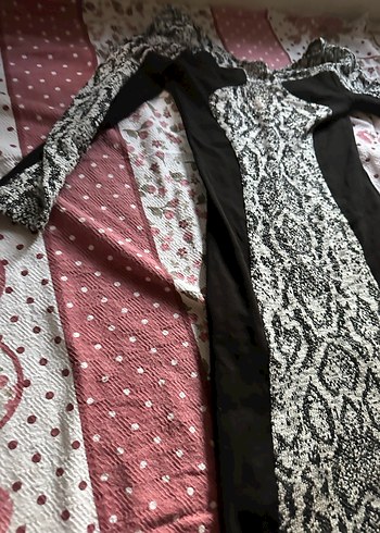 Kadın Gri Uzun Kollu V Yaka Desenli elbise - Görsel 6