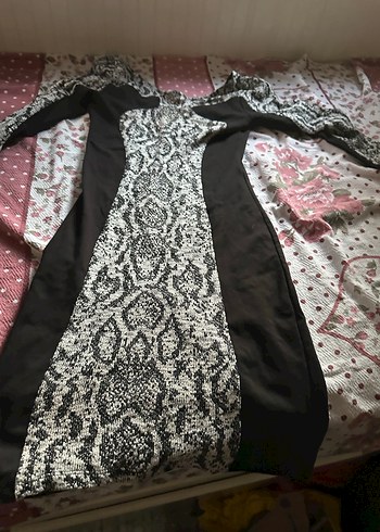 Kadın Gri Uzun Kollu V Yaka Desenli elbise - Görsel 7