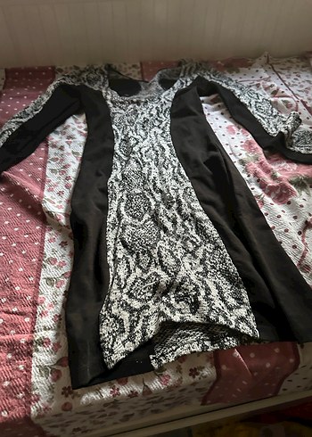 Kadın Gri Uzun Kollu V Yaka Desenli elbise - Görsel 4