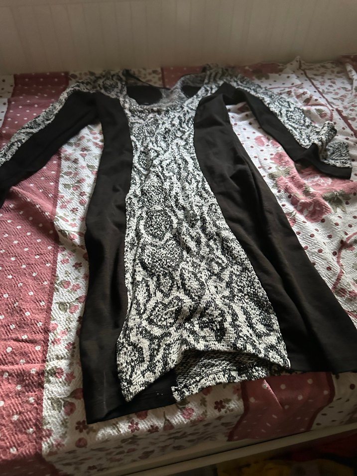 Kadın Gri Uzun Kollu V Yaka Desenli elbise - Görsel 4