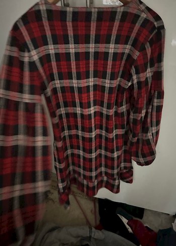 Kırmızı Ekose Uzun Kollu Salaş elbise mini boy - Görsel 2