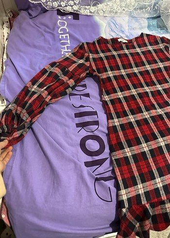 Kırmızı Ekose Uzun Kollu Salaş elbise mini boy - Görsel 6