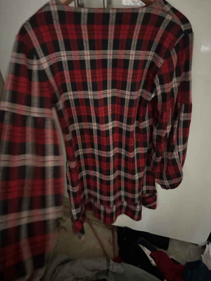 Kırmızı Ekose Uzun Kollu Salaş elbise mini boy - Görsel 2