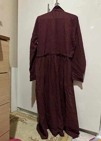 Bordo Nakışlı Uzun Keten Elbise tunik - Görsel 3