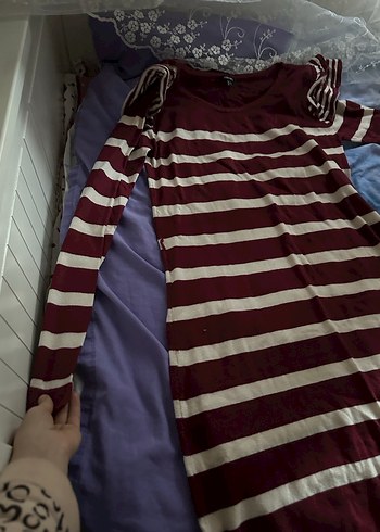 Bordo Çizgili Midi Tunik - Görsel 4