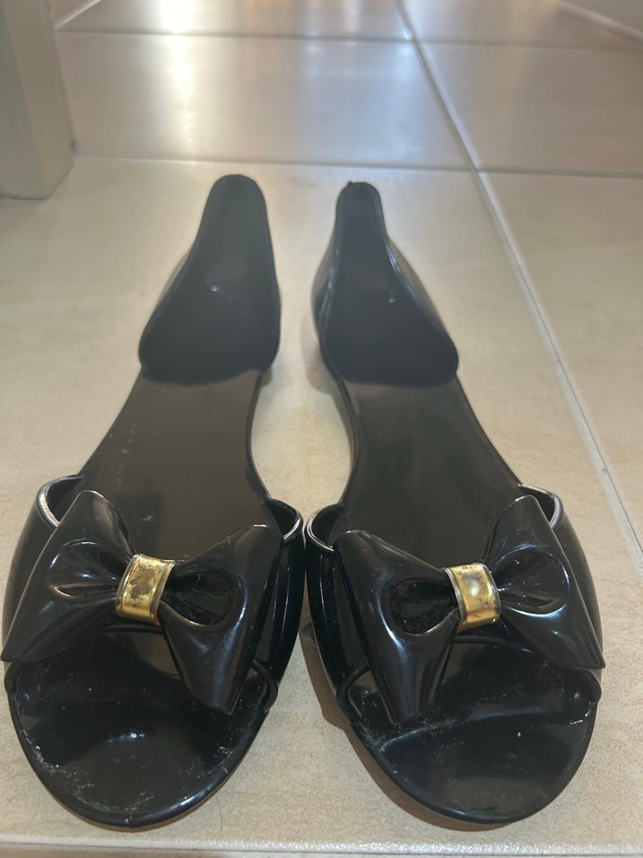 İthal Kadın Siyah Düz Taban Fiyonklu Plaj Ayakkabısı - Görsel 2