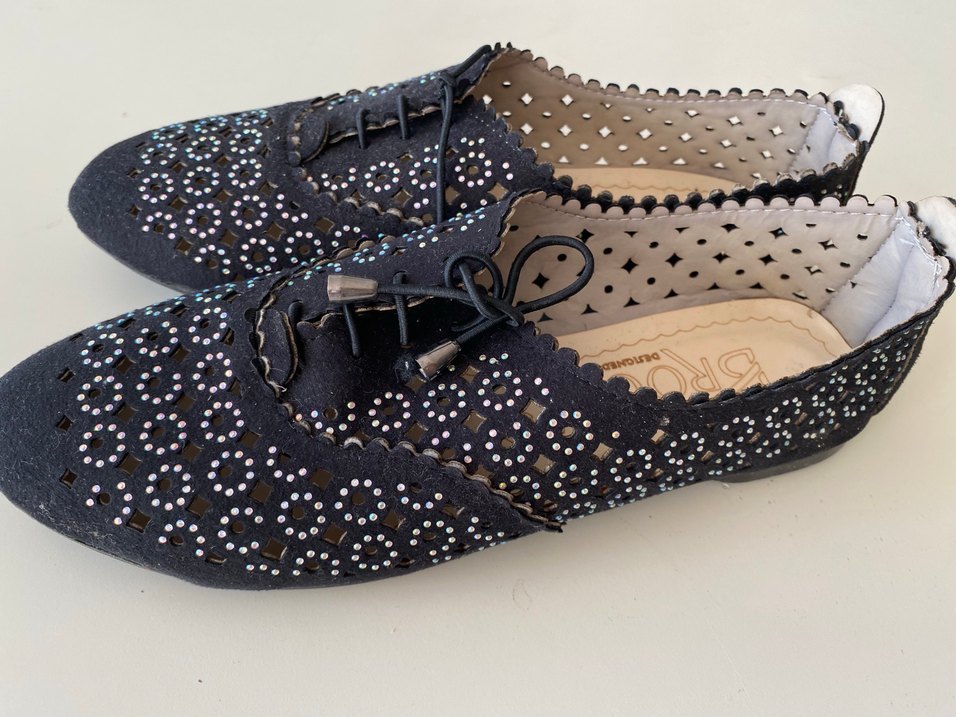 siyah  taşlı Süet Blok Topuklu Klasik Ayakkabı - Görsel 2