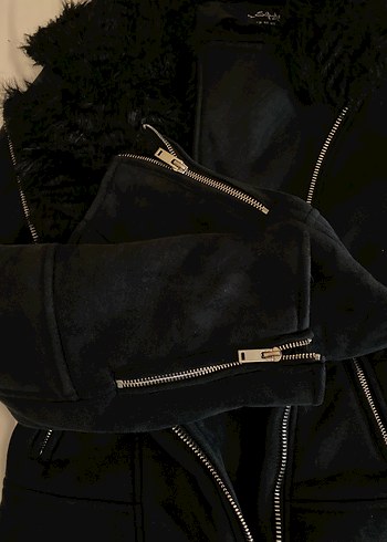 Miss Selfridge Siyah Kürklü Kadın Midi Ceket