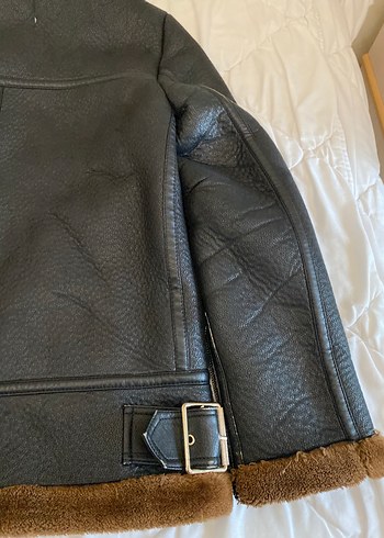 s Beden Kahverengi Kürklü Deri Kadın Biker Ceket