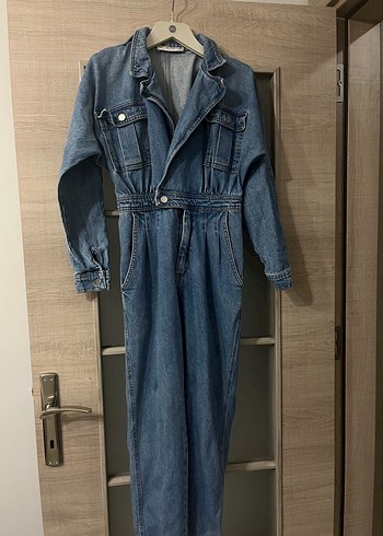 Kemerli Lacivert Denim Kadın Tulum - Görsel 2