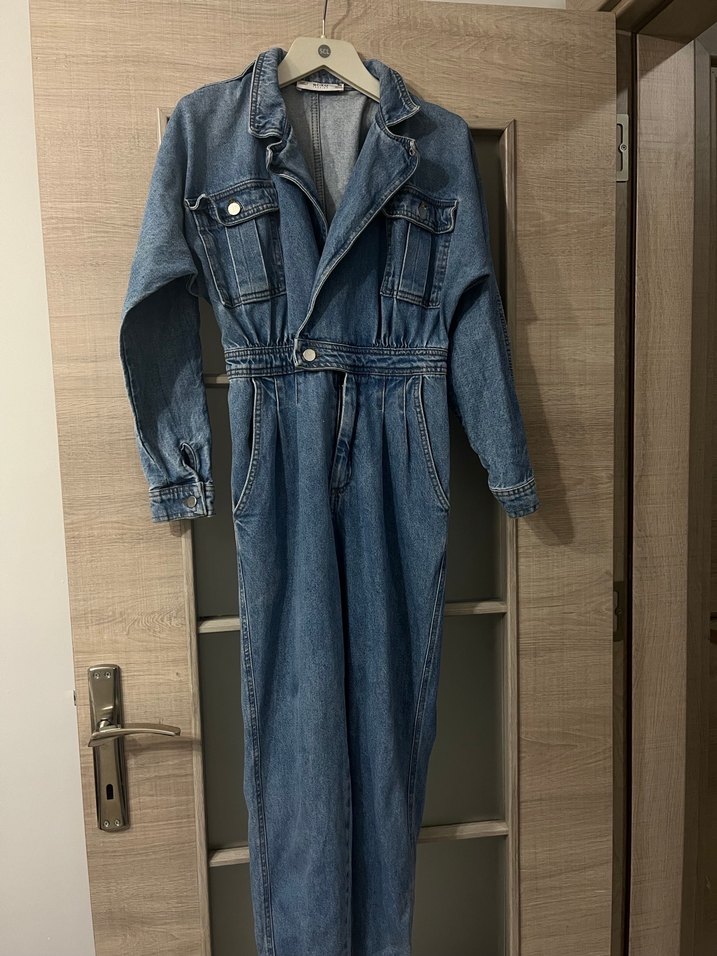 Kemerli Lacivert Denim Kadın Tulum - Görsel 2