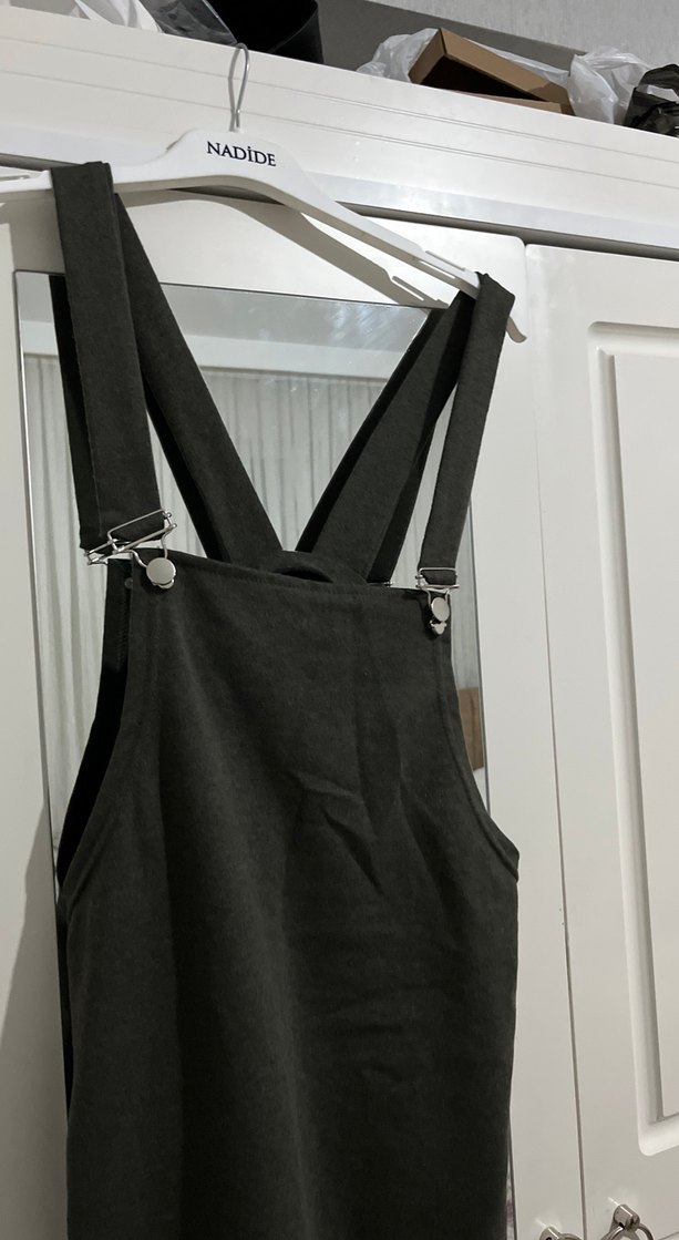 Kadın Siyah Askılı Midi Salopet - Görsel 2