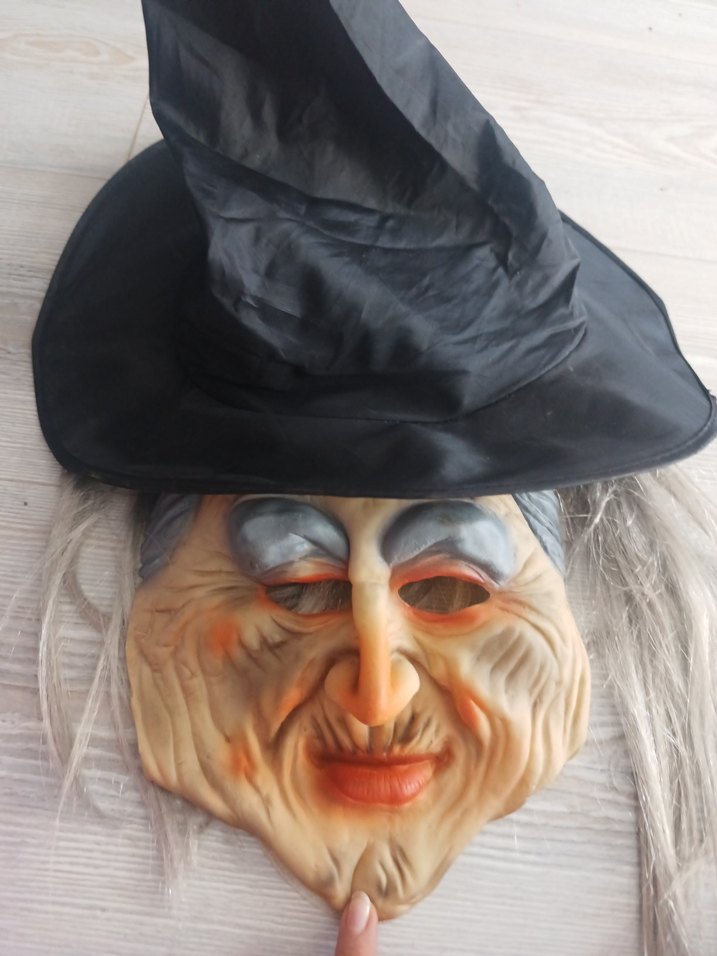 Yaşlı Cadı Maskesi Siyah Şapkalı - Görsel 2