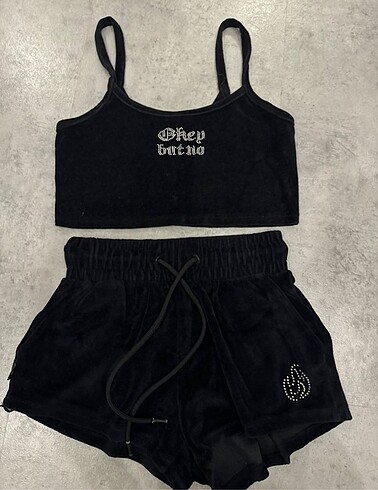 Bershka siyah sort crop takim