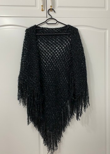 Siyah Örgü Kadın Panço - Görsel 2