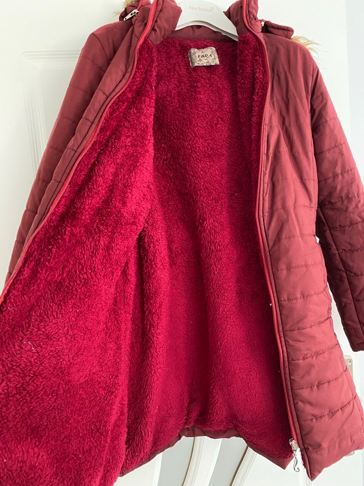 Bordo Kemerli Kadın Mont - Görsel 2