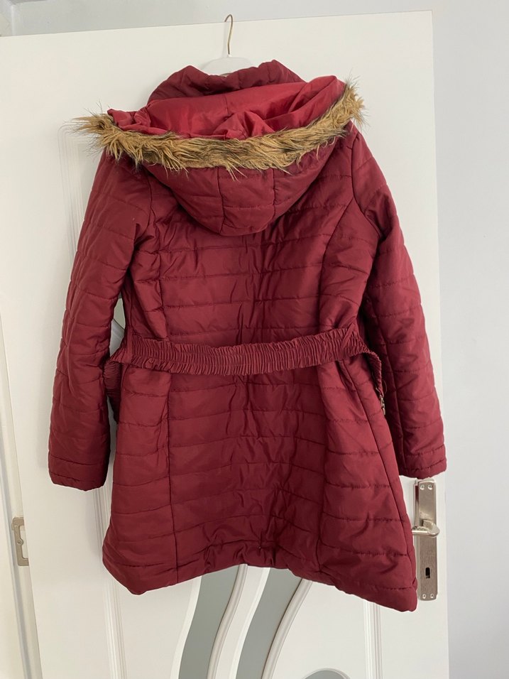 Bordo Kemerli Kadın Mont - Görsel 4