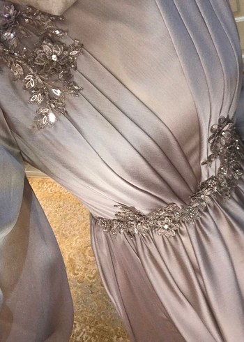 Bej nakışlı tesettür abiye - Görsel 2