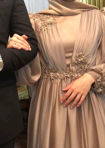 Bej nakışlı tesettür abiye - Görsel 3