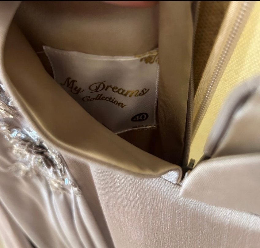 Bej nakışlı tesettür abiye - Görsel 4