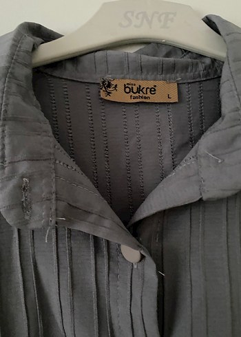 Gri Düğmeli Keten Uzun Kollu Kadın Gömlek - Görsel 2