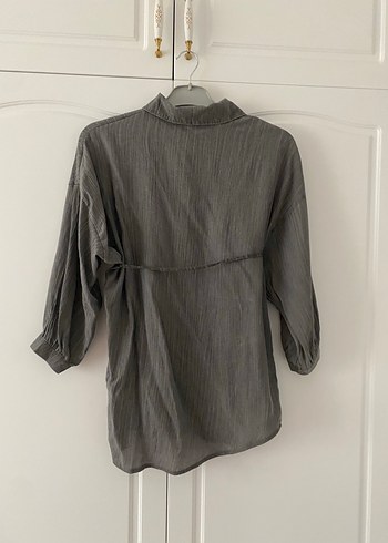 Gri Keten Kadın Gömlek Uzun Kollu - Görsel 5