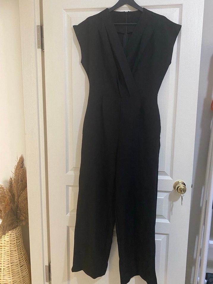 Siyah Kadın Uzun V Yaka Tulum - Görsel 2