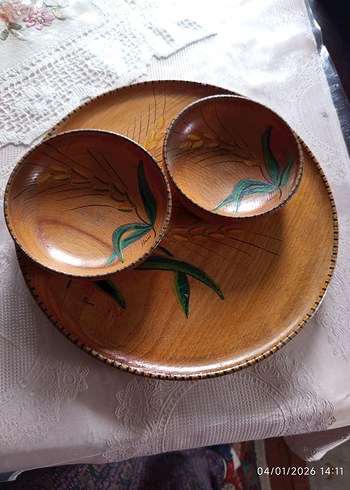 Bej Renkli Parlak Ahşap Dekoratif Tabak - Görsel 3