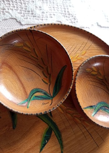 Bej Renkli Parlak Ahşap Dekoratif Tabak - Görsel 2