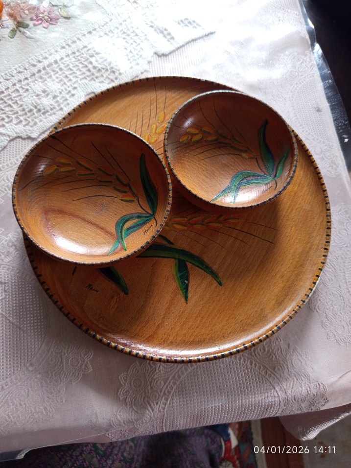 Bej Renkli Parlak Ahşap Dekoratif Tabak - Görsel 3