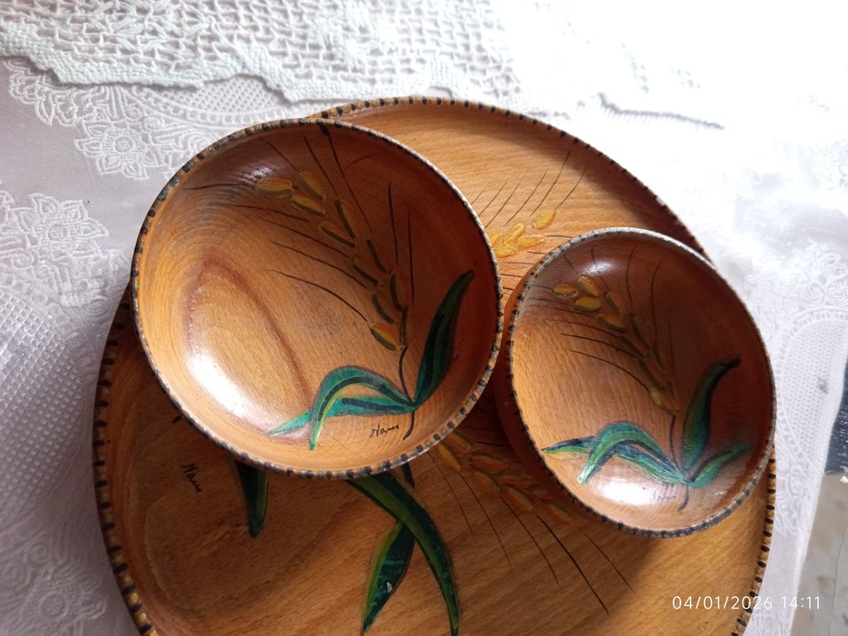 Bej Renkli Parlak Ahşap Dekoratif Tabak - Görsel 2