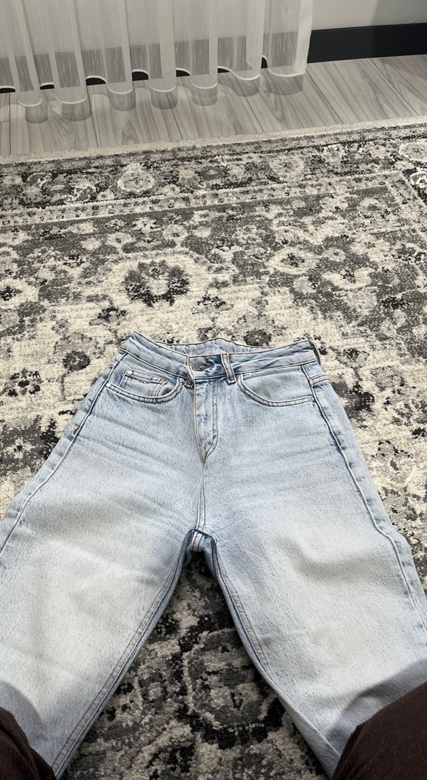 Gri Batik Desenli Rahat Kesim Kot Pantolon - Görsel 3