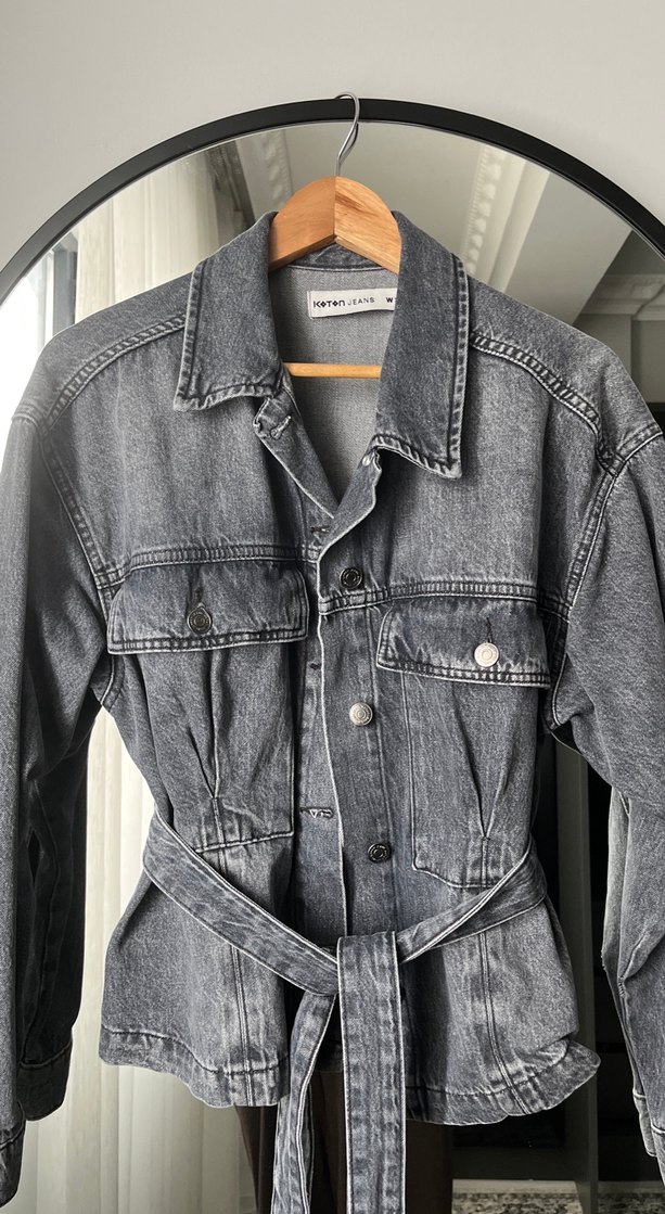 Gri Kemer Detaylı Kadın Denim Ceket - Görsel 2