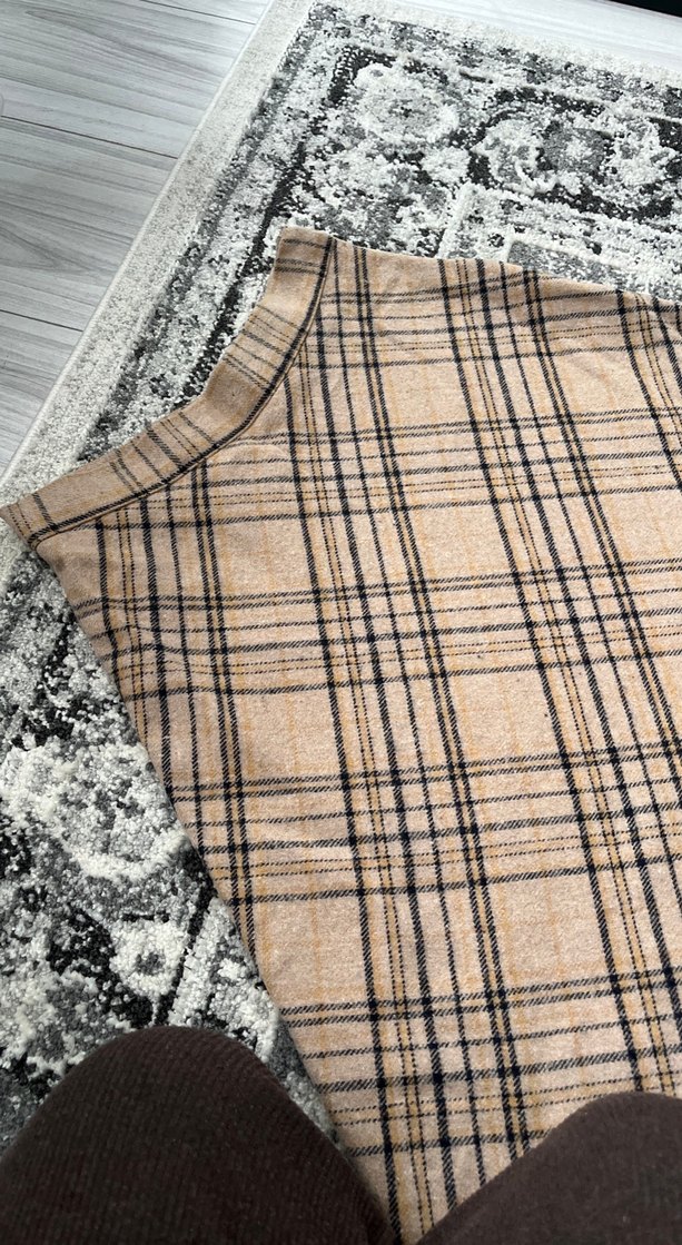 Kadın Bej Uzun Etek Ekose Desenli - Görsel 2