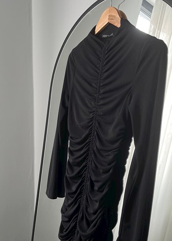 Siyah Drapeli Uzun Kollu Kadın Elbise - Görsel 3