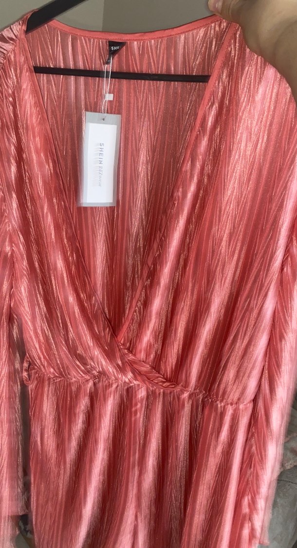 Pembe Pilili Uzun Kollu Abiye Elbise - Görsel 2