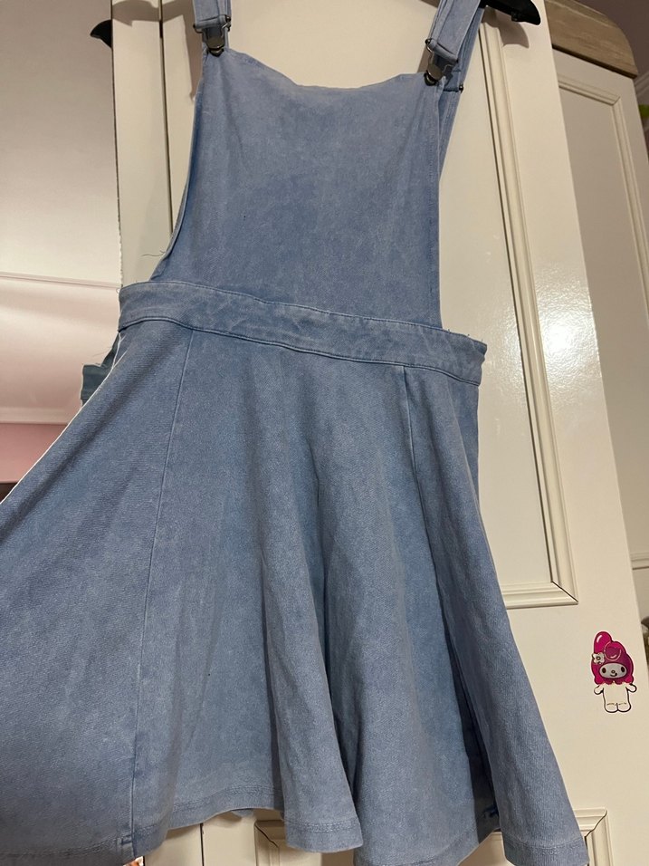 Kadın Mavi Kot Askılı Midi Tulum - Görsel 4