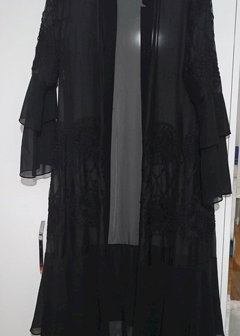 Uzun Siyah Gotik Nakışlı abaya - Görsel 2