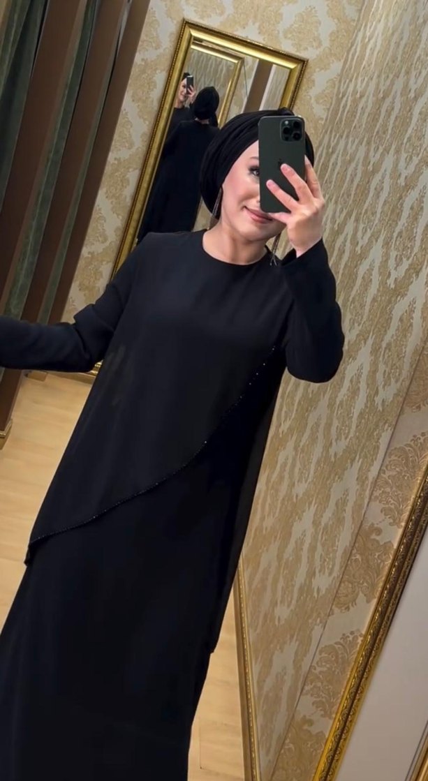 Siyah tesettür elbise - Görsel 3