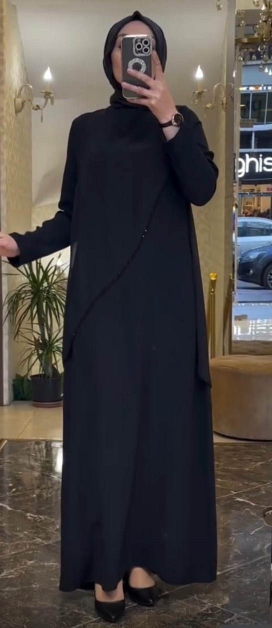 Siyah tesettür elbise - Görsel 5