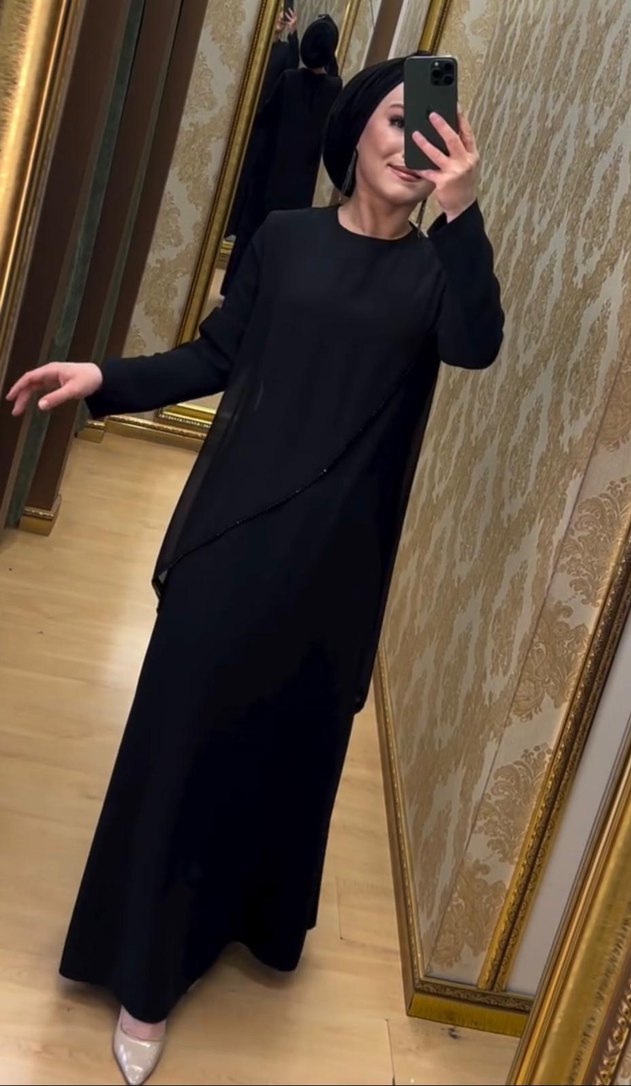 Siyah tesettür elbise - Görsel 4