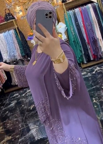 Mor Drapeli Uzun Abiye Elbise - Görsel 3