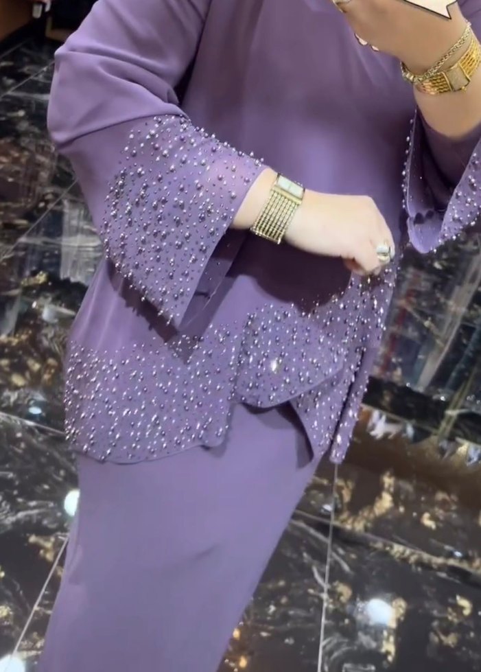 Mor Drapeli Uzun Abiye Elbise - Görsel 2