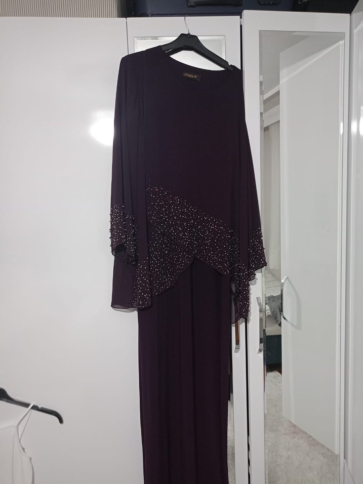 Mor Drapeli Uzun Abiye Elbise - Görsel 5