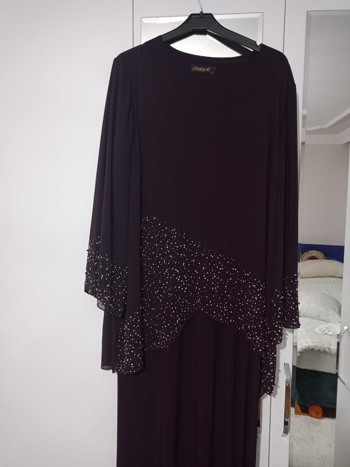 Mor Drapeli Uzun Abiye Elbise - Görsel 4