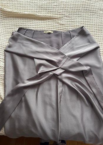 Gri Uzun Kollu Drapeli Kadın etekli takım - Görsel 9