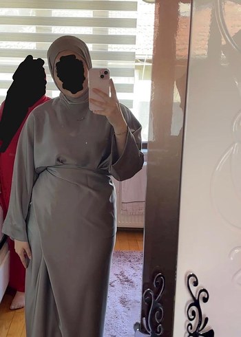 Gri Uzun Kollu Drapeli Kadın etekli takım - Görsel 3