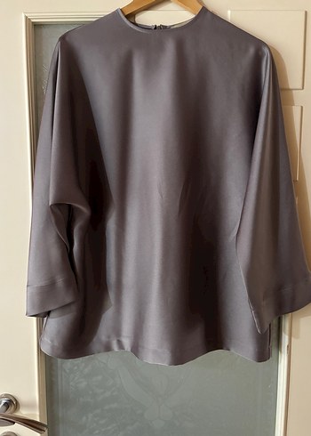 Gri Uzun Kollu Drapeli Kadın etekli takım - Görsel 5