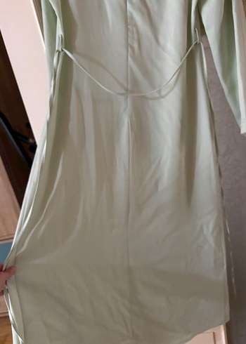 Su yeşili Uzun Kollu Yüksek Yakalı Kadın Elbise - Görsel 4